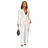 K10602 Women's Fashion Notched Collar Long Sleeve Printed Suit Two-Piece Set