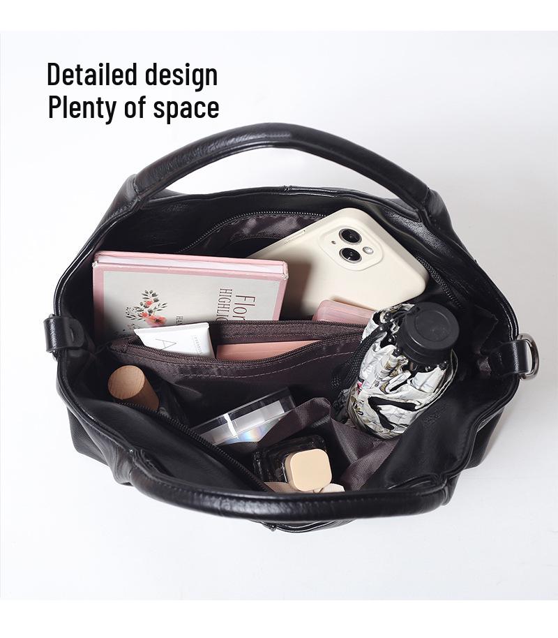Textured Soft Leather Crossbody Handbag for Middle-Aged Women – Lightweight, Large Capacity, Perfect for Commuting.