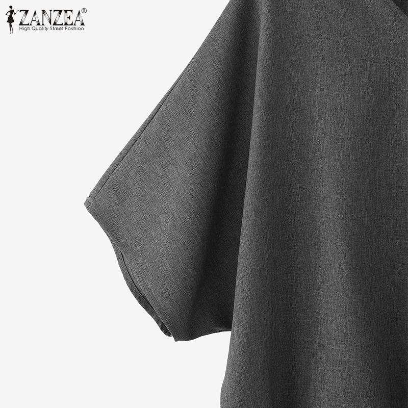 ZANZEA Women Casual V-neck Loose Summer Short Sleeve Blouse
