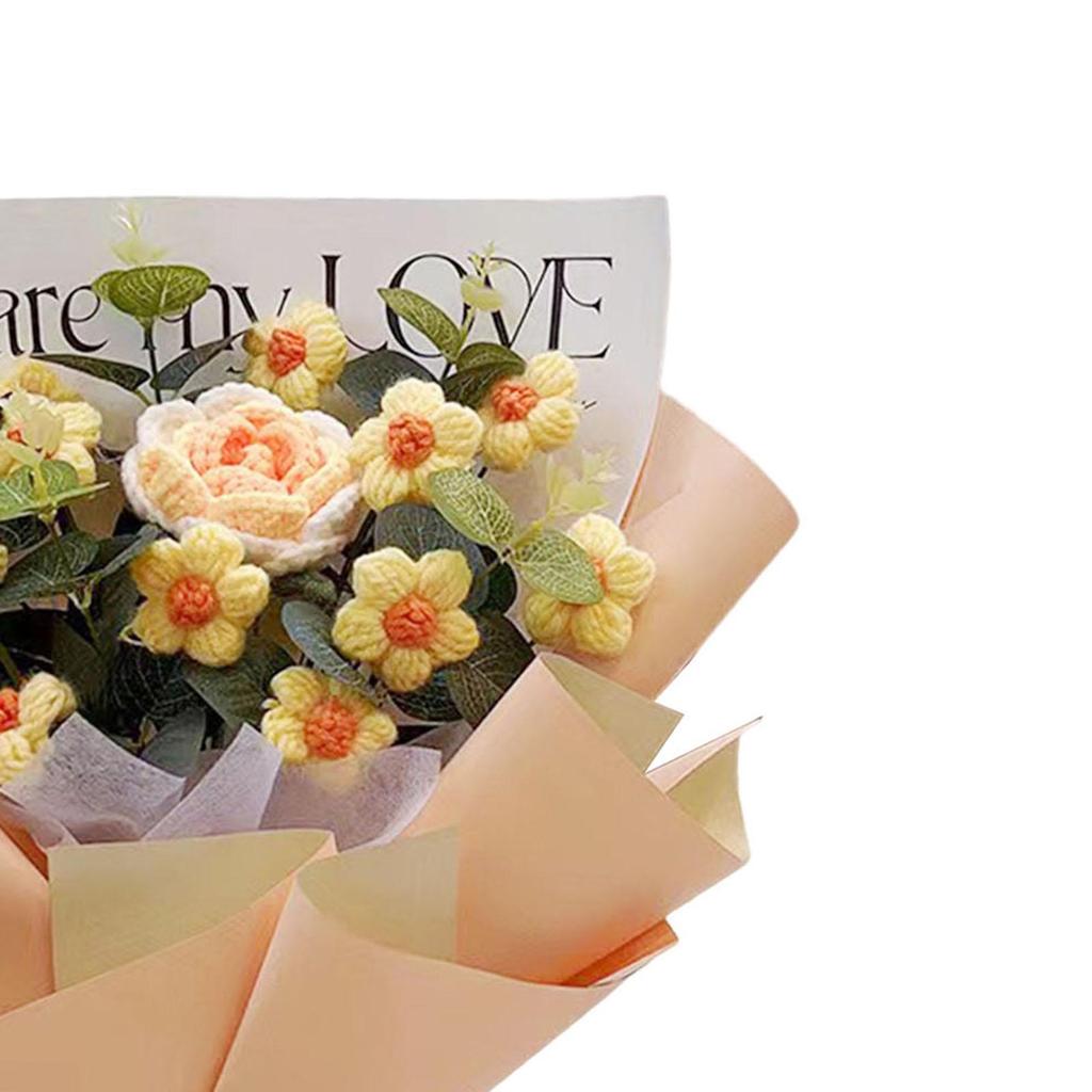 Artificial Crochet Flower Bouquet Plastic Material Fresh Knitted Arrangement Desktop Ornament for Modern Home Decor