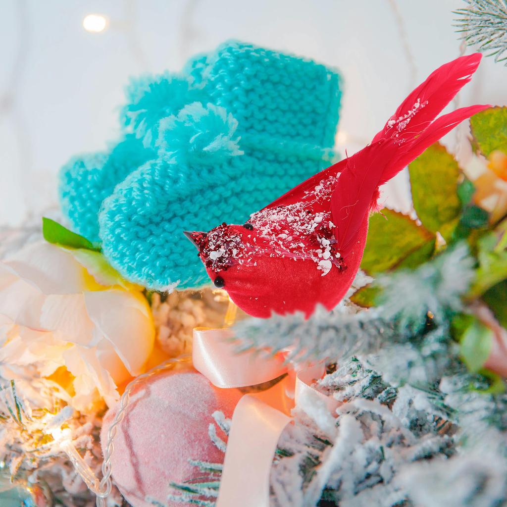 12 Pcs Artificial Bird Ornaments Cardinal Figurine Red with Metal Clip Christmas