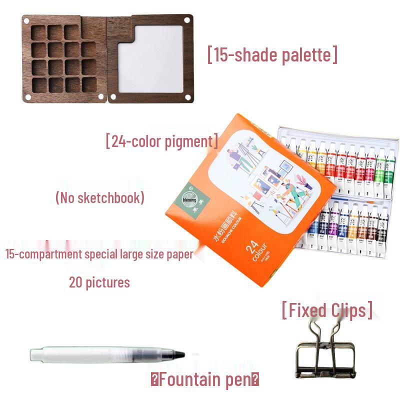 Portable Mini Watercolor Paint Box with Wooden Palette - Travel Sketchbook & Painting Toy