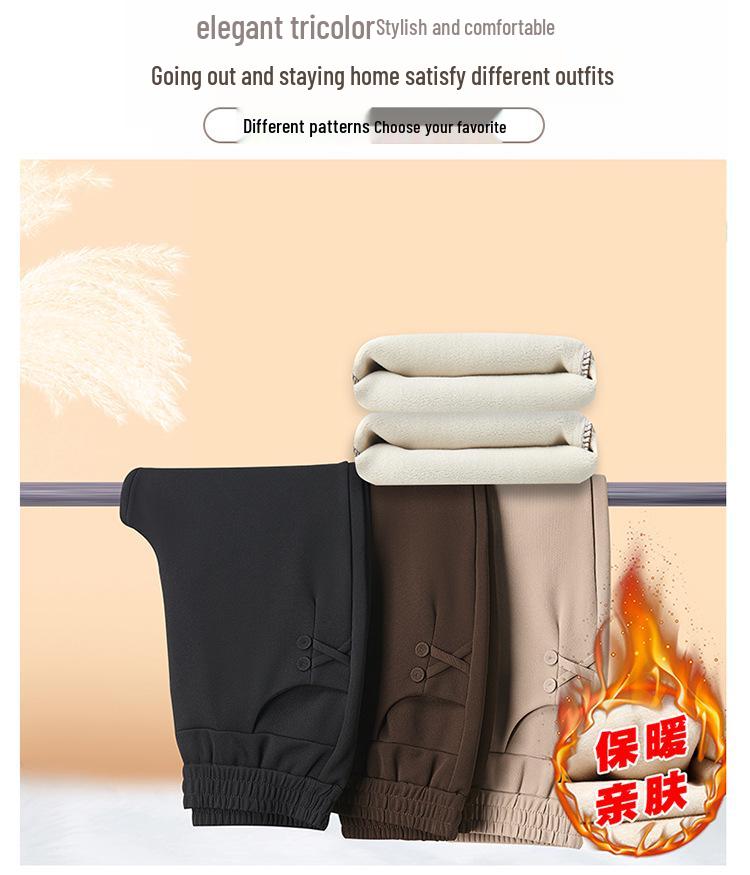 Warm High-Waist Velvet Pants for Middle-Aged and Elderly Women - Autumn/Winter Straight-Leg Style