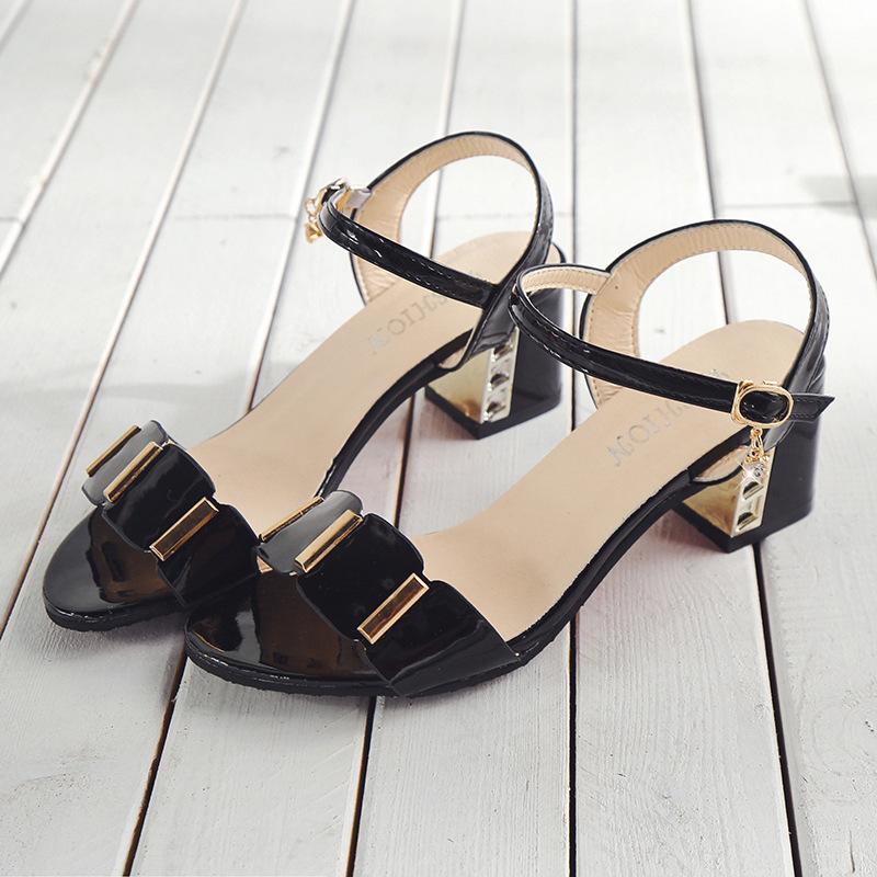 Fashion 2025 Open Toe Women Chunky Heels Shoes Metal Decoration 35-43 Women's Sandals Black White Female Fashion Casual Womens Sandal