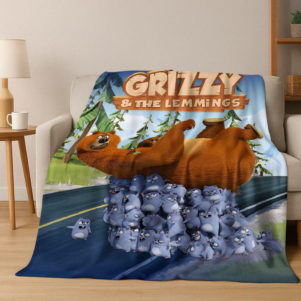 Funny Grizzy and The Lemmings Cartooon Flannel Blanket,Cozy Soft Throw Blanket for Home Bedroom Bed Sofa Picnic Cover Kid Gift