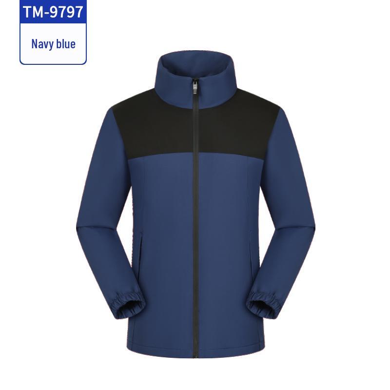 Autumn/Winter Plus Velvet Stand Collar Windbreaker with Custom Logo. 4XL тёмно-синий