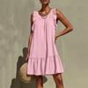 Ladies' Color Fashionable Casual Loose Round Neck Sleeveless Ruffle Dress