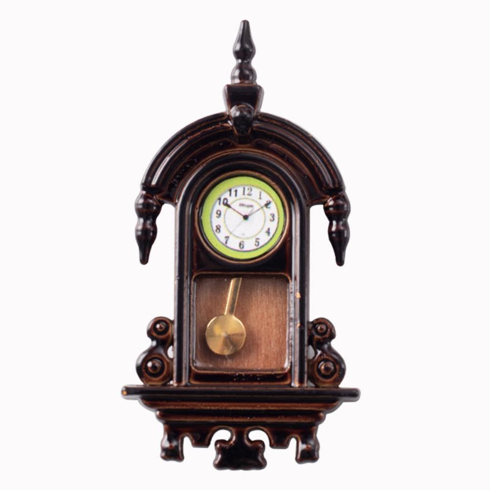 Zinc Zinc Alloy Material Dollhouse Wall Clock Movable Pendulum Simulated Furniture Model  Living Room Decor