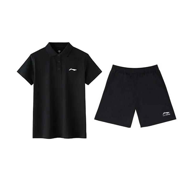 Li Ning Logo Print Simple Fashion Breathable Comfortable Versatile Short Sleeve Polo Shirt Casual Sports Set Unisex Polo Shirt APLV723-1+YKSV147-2