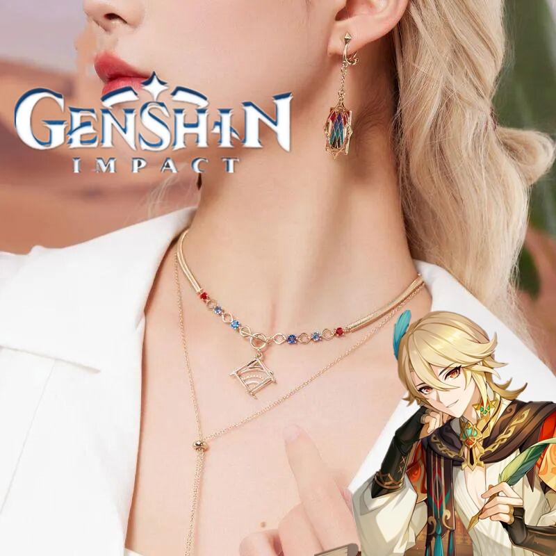 

Игра Genshin Kaveh Серьги Ожерелье Косплей Модные украшения Подвеска Сплав Ухо Клипса Висячие Серьги Аксессуары Рождественский реквизит как
