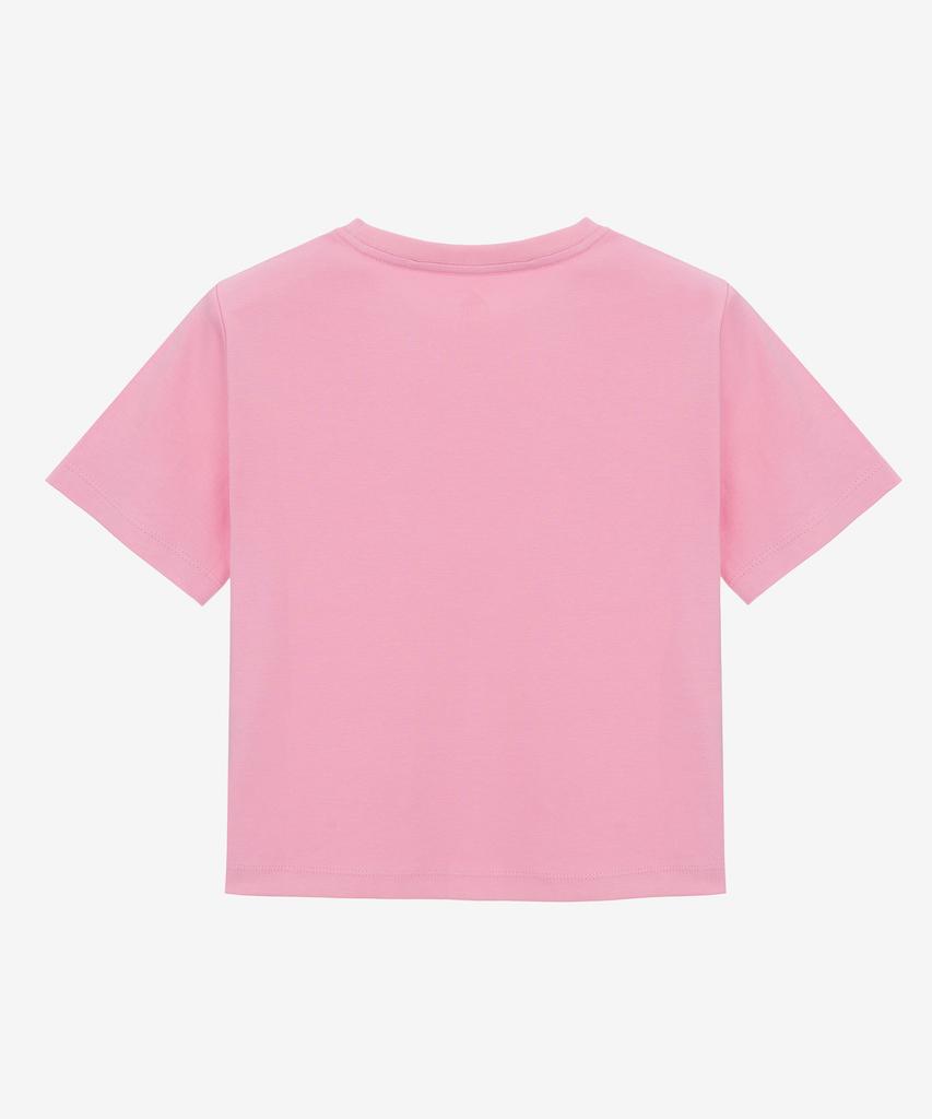 BASIC HOUSE Women'S Round Crop Short Sleeve T-Shirt Pink Lats0202