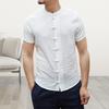 Men Summer Shirt Stand Collar Short Sleeve Solid Color Slim Fit Knot Buttons Daily Wear Chinese Traditional Clothes Vintage Chinese Style Men Top Men