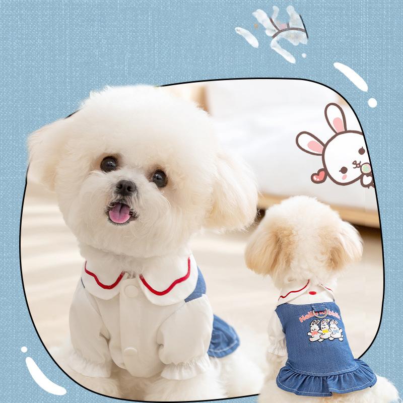 Classic denim clothes and skirts for dogs and cats, summer thin Bichon pet clothing for small dogs
