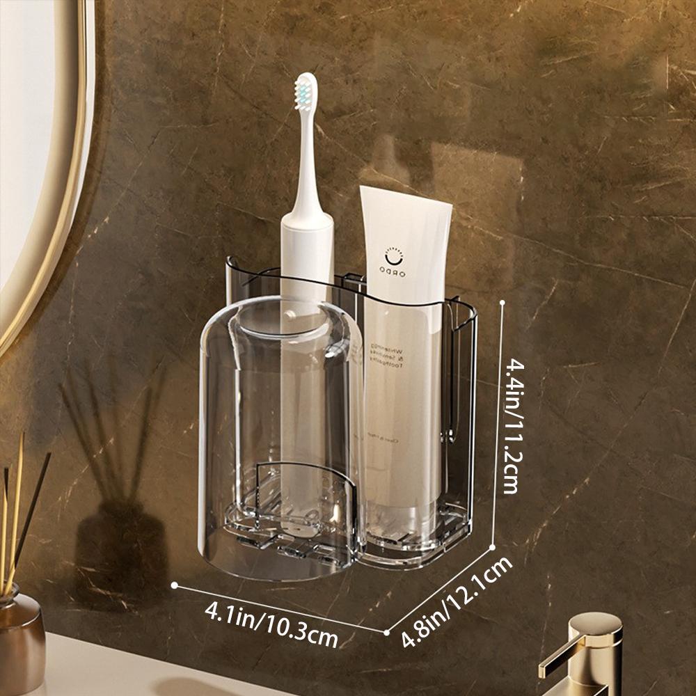 Bathroom Toothbrush Holder Wall Mounted No Drilling Acrylic Toothpaste Cup Organizer Drainage Multifunctional Bathroom Shelf