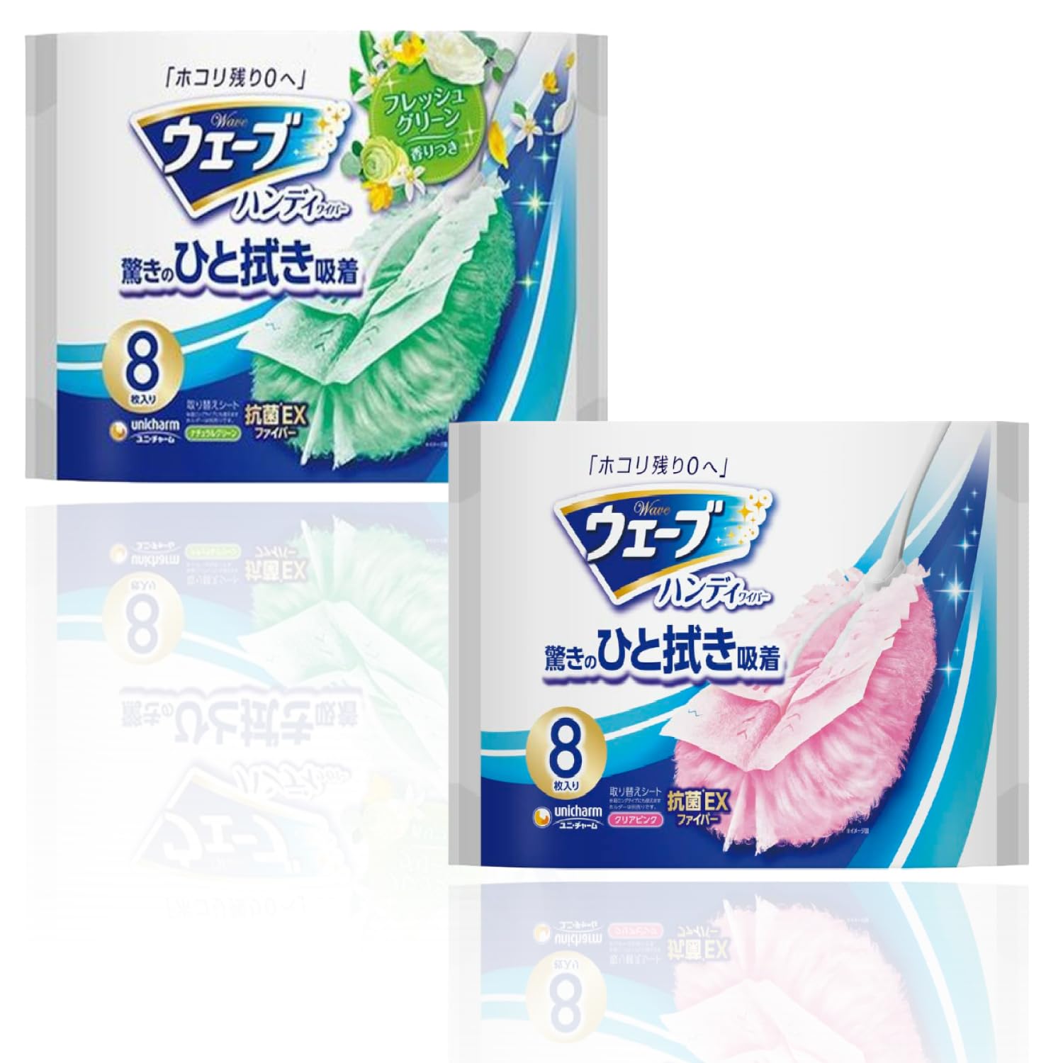 

Unicharm Wave Handy Wiper Чистящие сменные листы 8 штук Розовый и Зеленый по 1 шт.