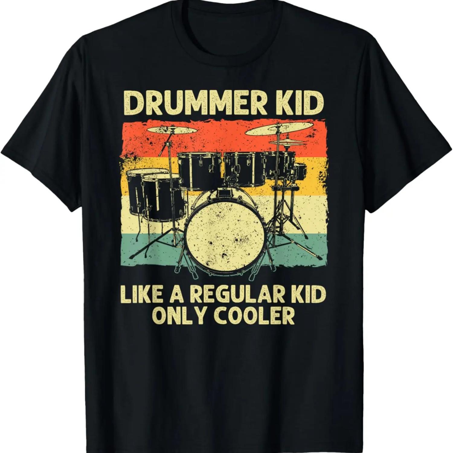 

Drumming Art For Boys Girls Kids Drumline Drum Set Drummer T-Shirt S
