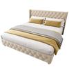 Upholstered Bed 160*200cm with Slatted Frame and Headboard, Button Tufting, Stud Upholstery, Wooden Legs, Velvet, Light Beige
