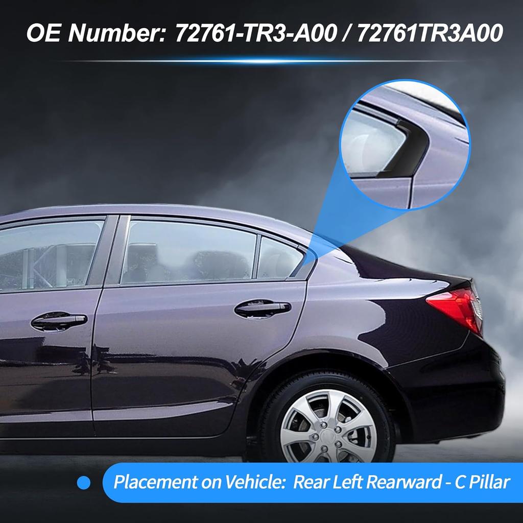 Rear Left Driver Side C Pillar Mould Trim for Honda Civic 2012-2015 Door Window Pillar Post Exterior Repair Cover Trim Black No.72761-TR3-A00