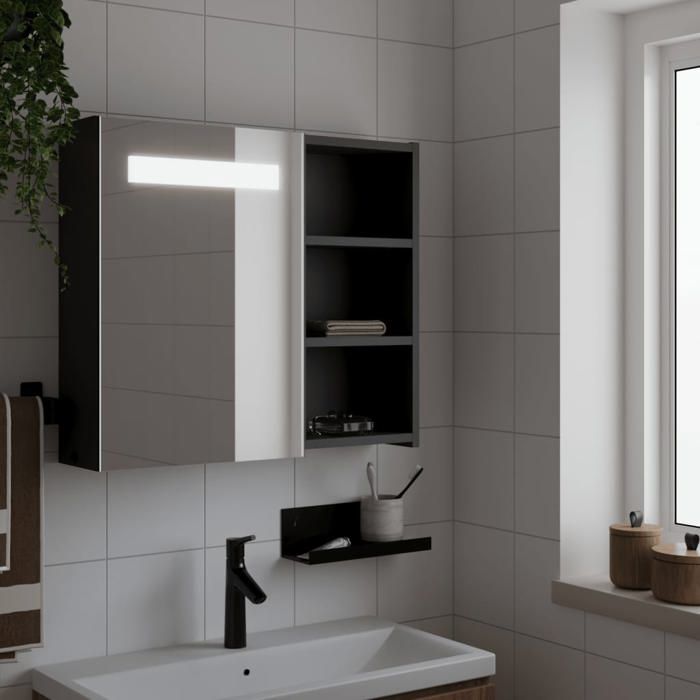 VidaXL Bathroom Mirror Cabinet with LED Black 60x13x52 Cm, Vanity Unit with Mirror, Wall Cabinet with 357971