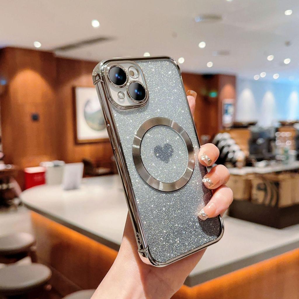 iPhone 15 Pro Heart Gradient Glitter Magnetic Case - Soft, Protective for Apple 13/11