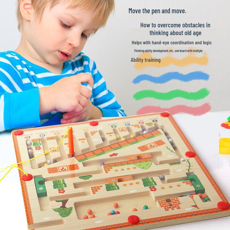 Montessori Wooden Magnetic Maze for Kids - Educational Bead Sorting & Number Color Board