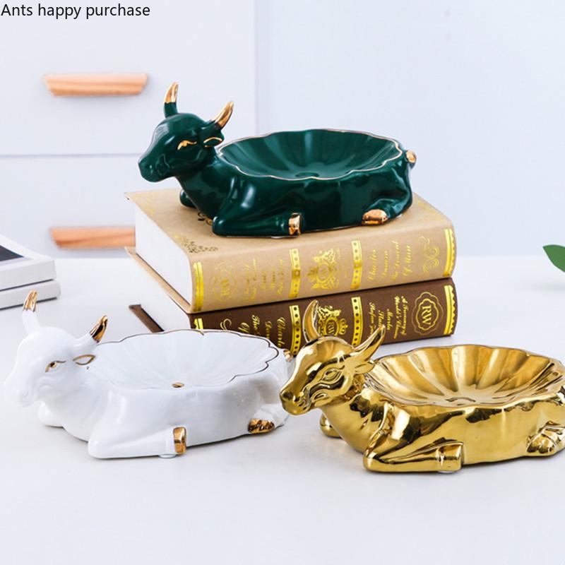 Ceramics Animal Storage Ornaments Cow/deer Key Storage Box Groceries Organize Tray Desktop Statue Crafts Decoration Furnishings