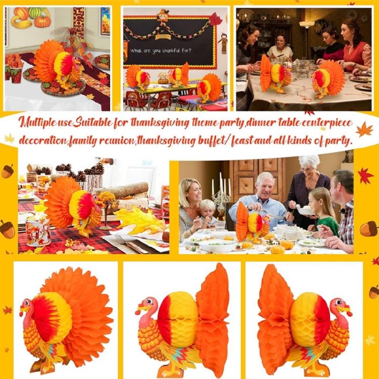 Pack Of 3 Fall Themed Turkey Honeycomb Decors Thanksgiving Dinner Table Centerpieces Autumns Harvests Party Paper Crafts