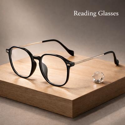 1pc Full Lens Round Frame Reading Glasses Large Frame Blue Light Blocking Presbyopia Eyeglasses with Spring Hinge For Women Men