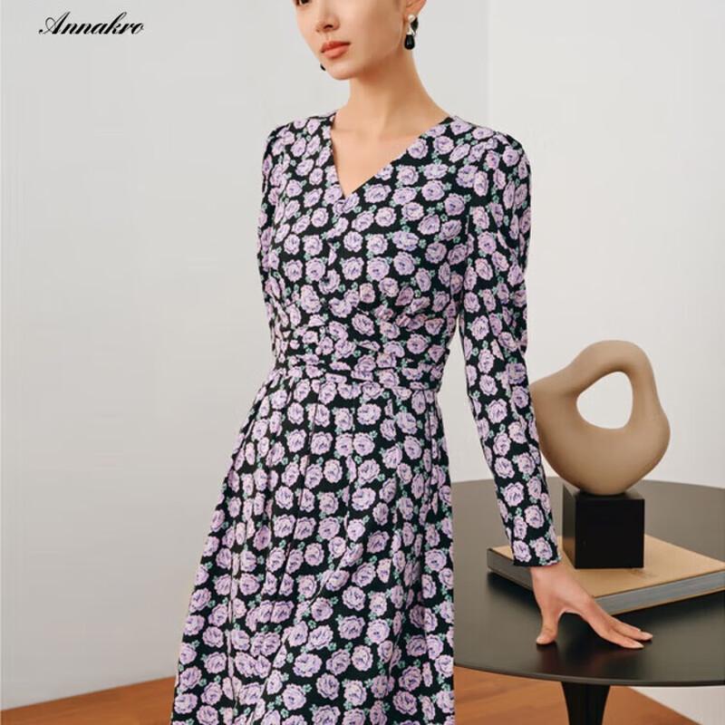

JiuZi AnNaKou V-Neck French Retro Floral Print Chiffon Dress XL