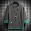 O-Neck 3/4 Sleeve Men Tops Letter Print Elastic Sweat Absorbing Breathable Hip Hop Style Fake Two Pieces T-shirt Streetwear