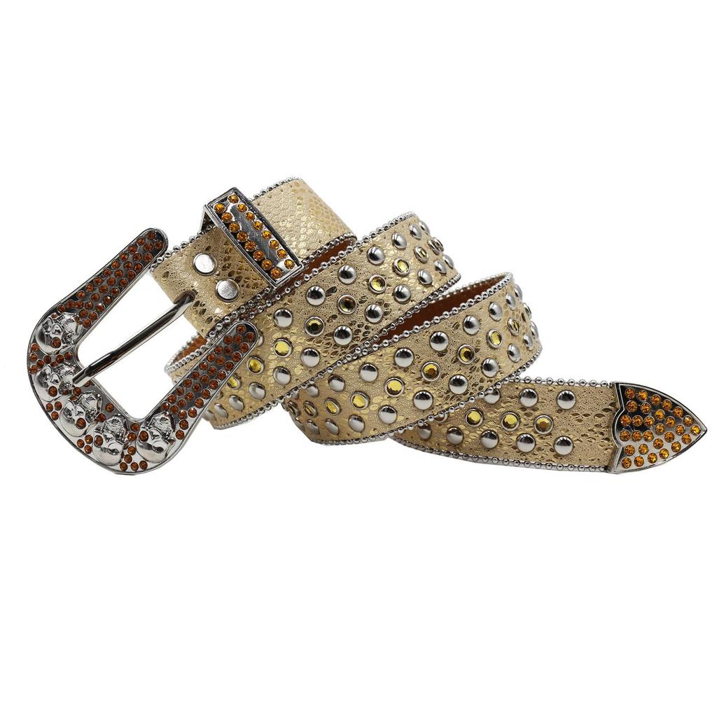 Women's European & American Rhinestone Skull Snake Skin Leather Belt - Extended Denim Style