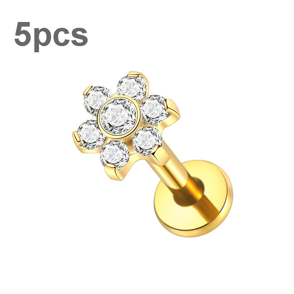 5Pcs/lot Titanium CZ Ear Stud Tragus Cartilage Earrings for Women Labret Lip Lobe Ring Helix Daith Piercing Body Jewelry