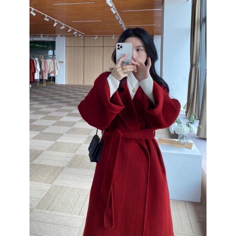 Autumn Winter Casual Fashion Solid Color Lace Up Coat Women Simple All-match Woolen Fabric Outwear Cardigan Top