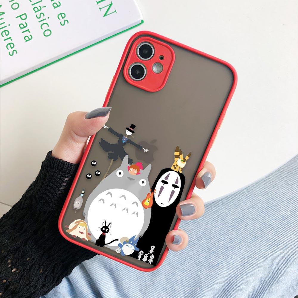 Custodia per telefono divertente anime giapponese Totoro per iPhone 11 12 13 14 Pro Max XR X 8 7 Plus Pro XS Mini Custodie con sensazione di pelle Copertura in silicone