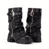 Damen Stiefel bis zur Wade Punk Stil Gotische Stiefel Mode Gürtelschnalle Design Lederstiefel Dicker Absatz Plateau Stiefel Botines Mujeres