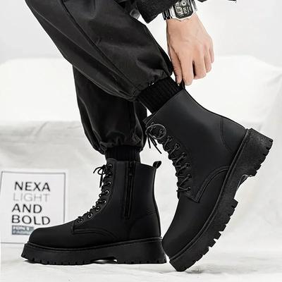 Mens High-top Boots High Quality Leather Casual Boots British Style Lace Up Ankle Boots Non Slip Platform Boot Botas Para Hombre