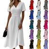 Casual Mode Dames V-hals Korte Mouw Jurk Kleur