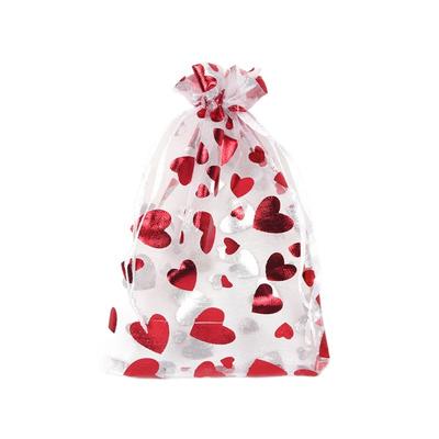 20pcs Drawstring Valentine's Day Gift Bag Love Heart Organza Mesh Candy Pouches Mini Reuse Bronzing Gift Bag Party