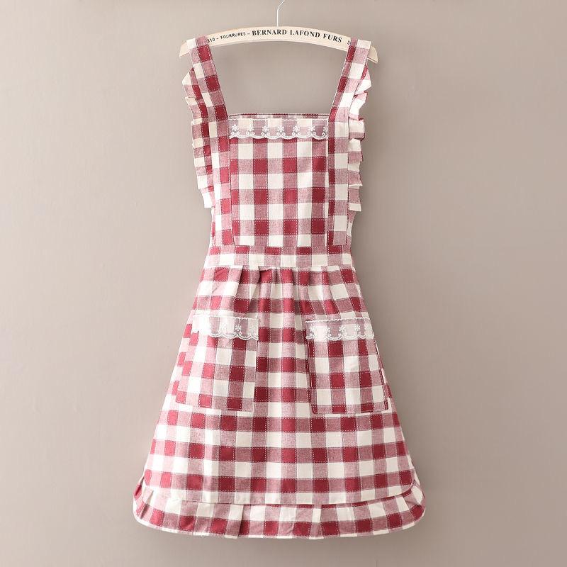 New Cotton Princess Aprons Household Cleaning Apron For Women Girs Lace Plaid 2-Layer Bib