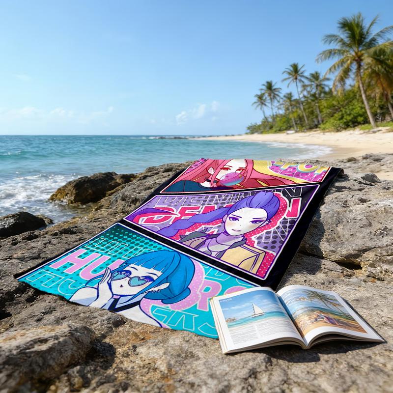 1pc KPop Demon Hunters10 Beach Towel, Beach and Seaside Swimming Pool Equipment, Fashion Pattern, Rectangular, Travel Essentials