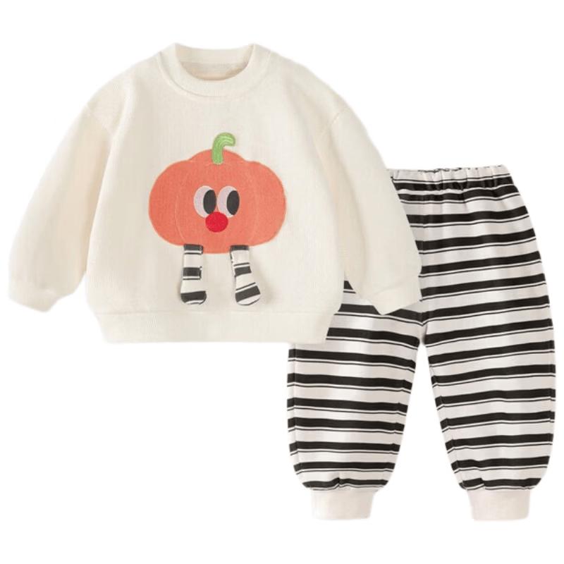 Baby Toddler Unisex Striped Pumpkin Sweatshirt & Pants Set 90