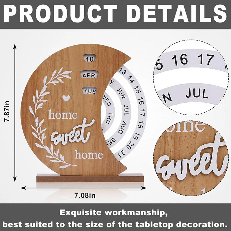 Kreativer Kalender aus Holz Drehbare Zeiterfassungskarte Wiederverwendbarer Scheibenkalender Vintage Drehbarer Dekorationsartikel Kunstornament Klassenzimmergeschenke