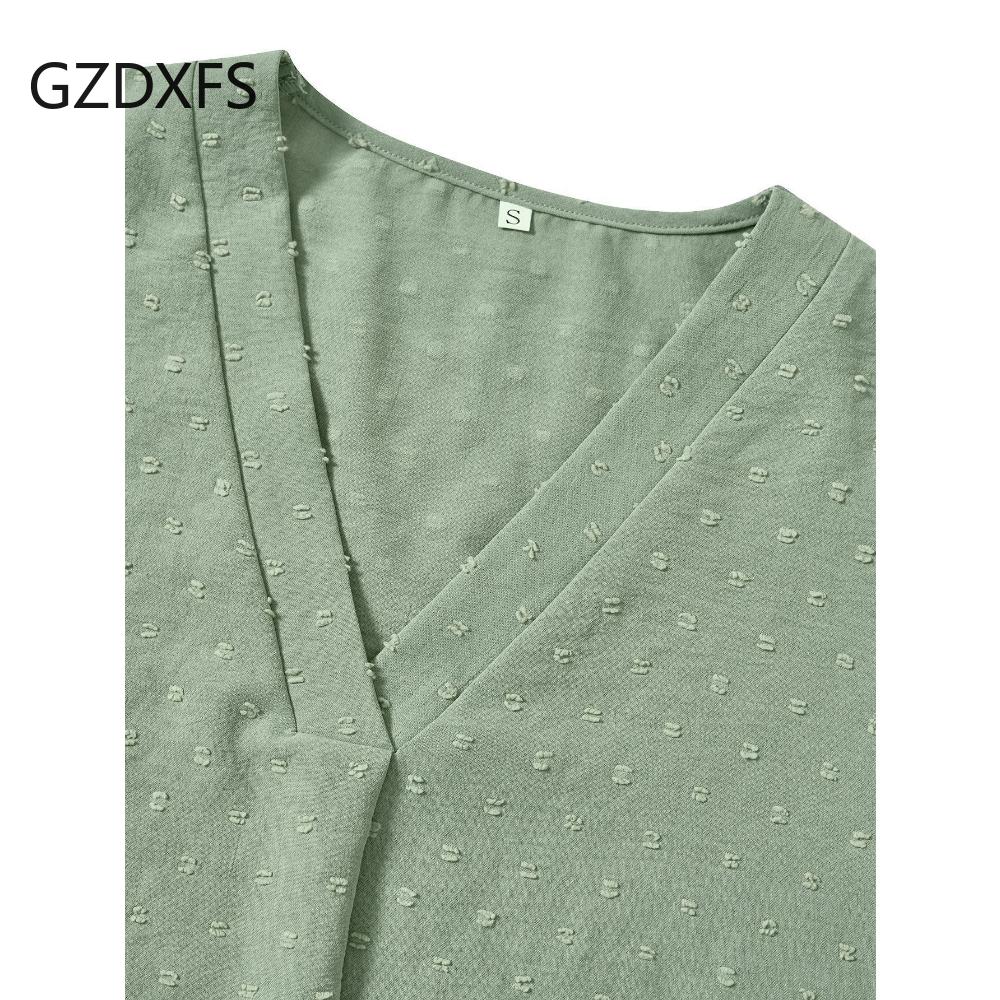 DX-Spring/Summer New Women's Fashion Solid Loose V-neck 3/4 Sleeve Top
