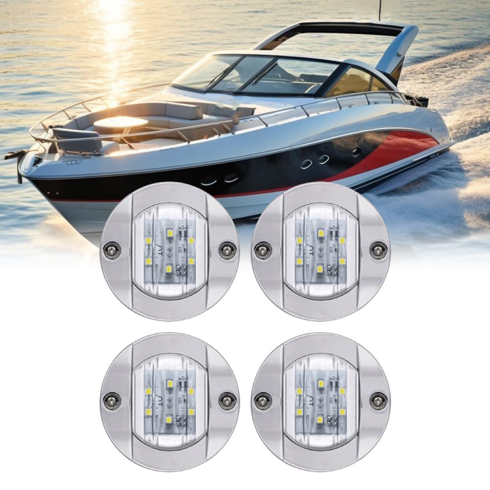 4 Pcs Round Marine Boat LED Courtesy Light Boat Light 12V Round Marine Lamp LED Transom Mount Light For Boat Deck