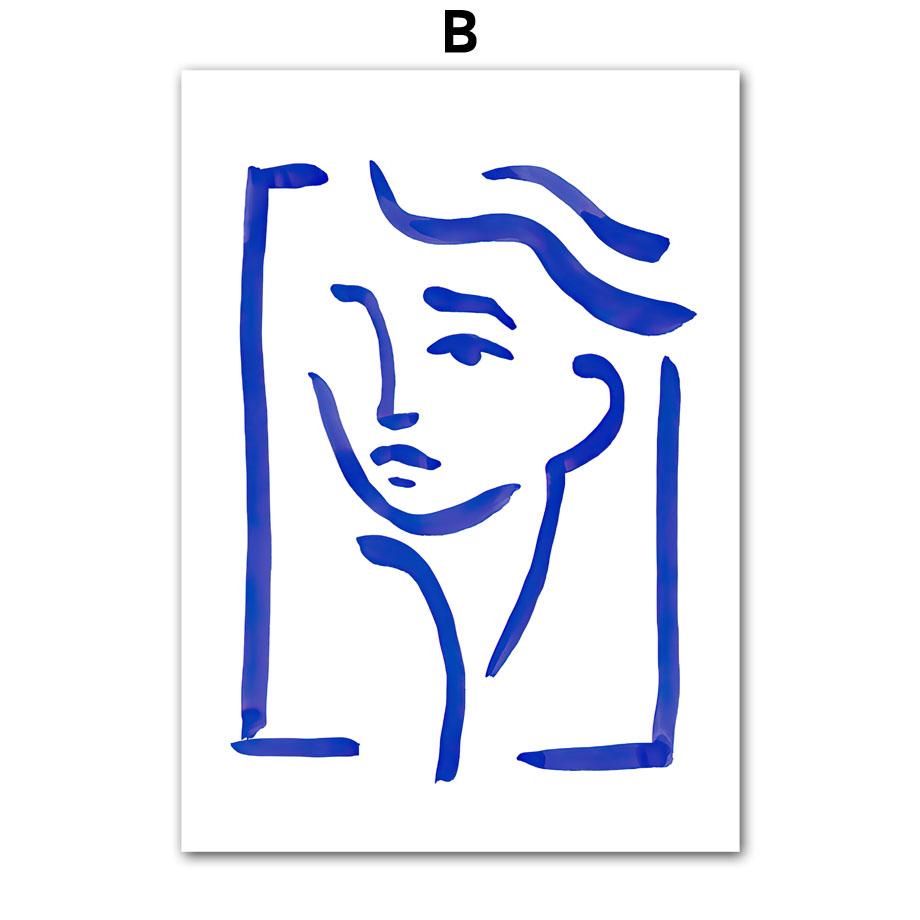 Wall Art Print Canvas Pictures Blue Girl Body Pigeons Line Minimalist Abstract Living Room Home Decoration Painting Poster Salon
