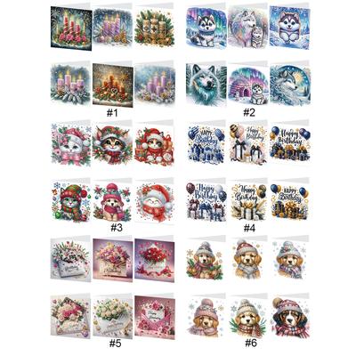 6pcs DIY Diamond Painting Greeting Card Set Rhinestone Diamond Art Mosaic Postcards for Festivals and Celebrations