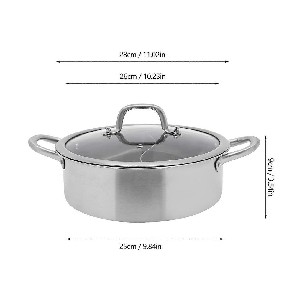 28cm Stainless Steel Hot Pot with Divider Pot with Glass Lid Hot Pot with Spoon/ Leaky Spoon
