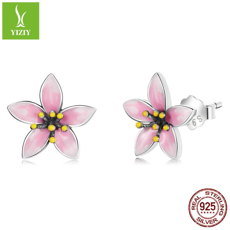 

Pink Cherry Blossom S925 Silver Stud Earrings Women S, Japanese Oil Drip Flower Earrings Earrings Sce1273 925 silver