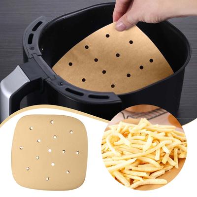 100pcs Air Fryer Paper 6.5inch 16.5cm Disposable Air Fryer Liners Square Paper Non-Stick Steaming Mat Oil-Absorbing Paper