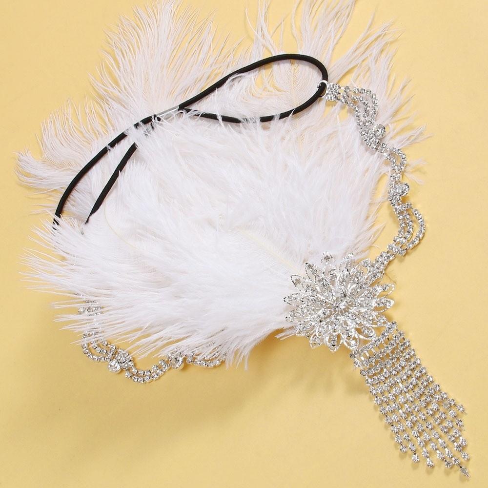 Trendy Vintage Feather Headband Crystal Zircon Cosplay Dress Headwear Makeup Party Tassel 1920s Hair Accessories Girls
